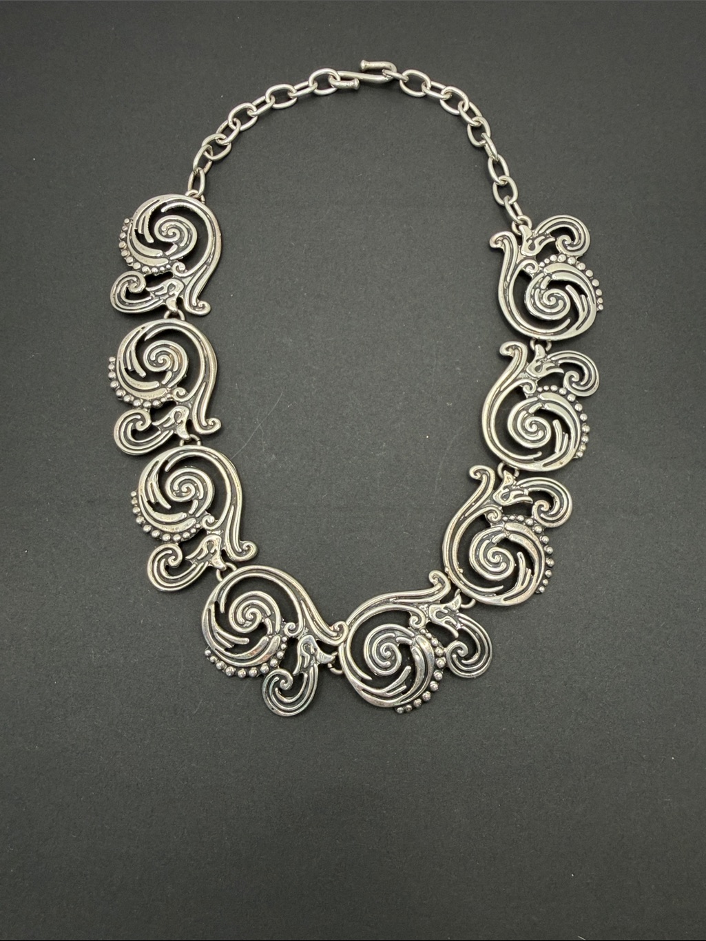 Vintage Artisan Esparanza Mexico Sterling Silver Openwork Scroll Collar Necklace